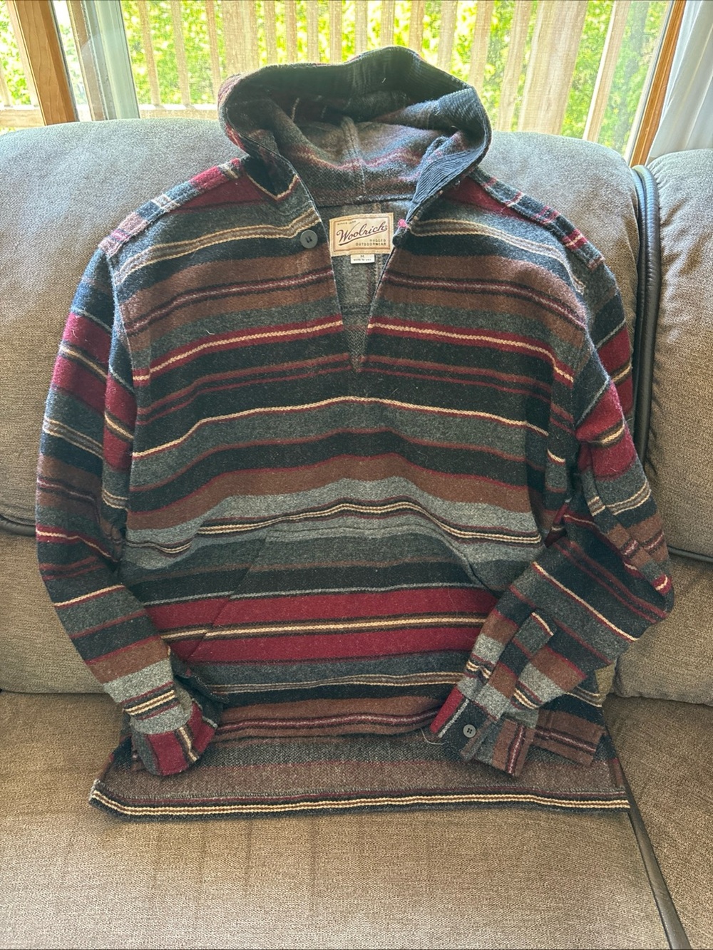 Vintage Woolrich Wool Pullover Hoodie Size M Mens Corduroy Trim Hood